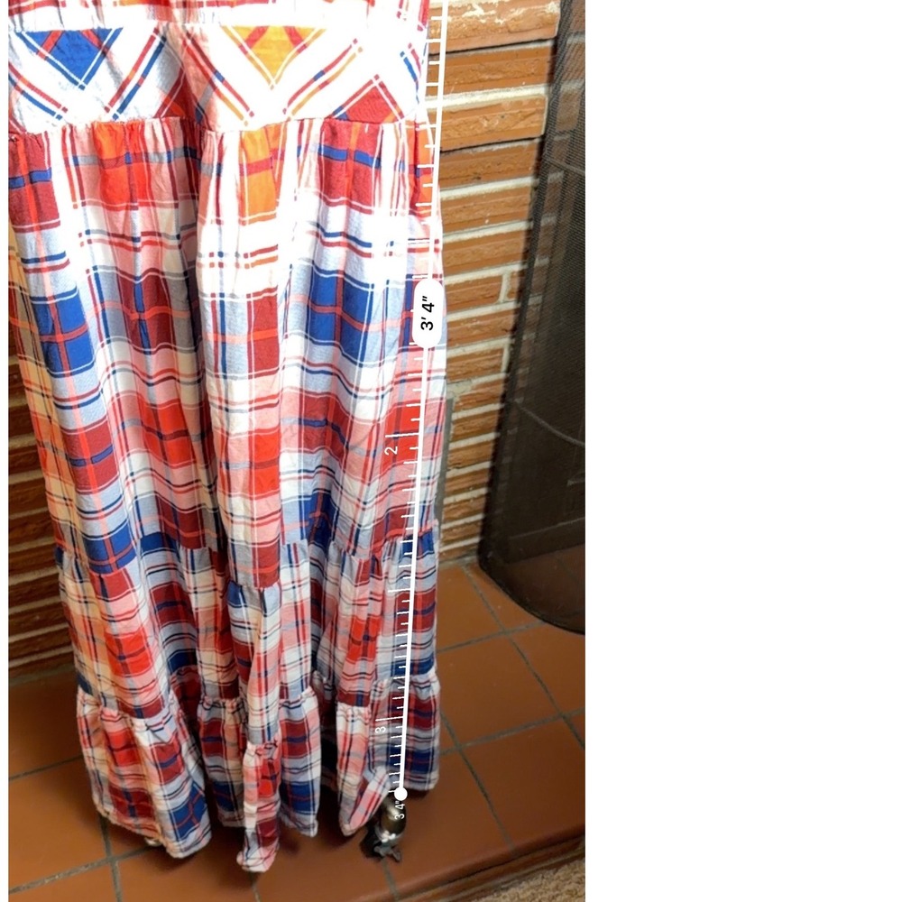 Torrid Plaid Tiered Maxi Dress Americano R/W/B Puff Sleeve Square Neck Large - Picture 7 of 9